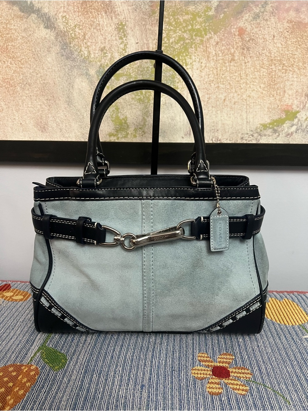 Coach Light Blue Suede & Navy Leather Hampton Satchel 2007